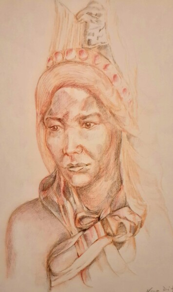 Dessin intitulée "La reine" par Vera Di Bianca, Œuvre d'art originale, Crayon