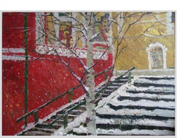 Painting titled "Red stairs" by Vera Lagutenkova, Original Artwork