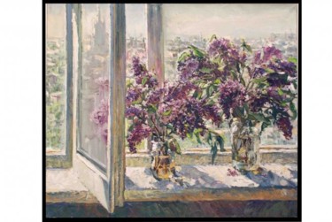 Painting titled "Lilacs at the window" by Vera Lagutenkova, Original Artwork