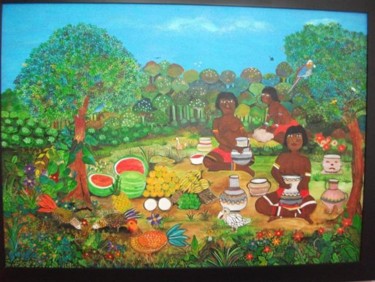 Pintura intitulada "indias marajoaras p…" por Veramarina, Obras de arte originais, Óleo