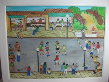 Pintura intitulada "crianças disputando…" por Veramarina, Obras de arte originais, Óleo