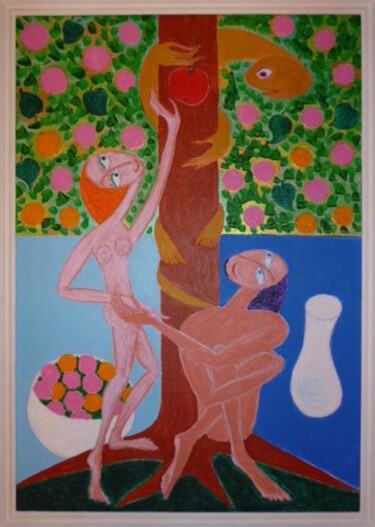 Schilderij getiteld "About Adam-Evu-Zmiy…" door Veranika Bo, Origineel Kunstwerk, Acryl