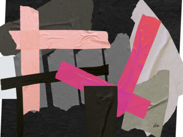 「Pink」というタイトルのコラージュ Vercmagnusによって, オリジナルのアートワーク, コラージュ ウッドストレッチャーフレームにマウント