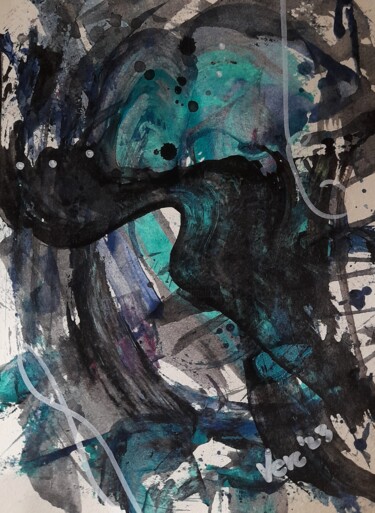 Schilderij getiteld "Abstract - blues" door Vercmagnus, Origineel Kunstwerk, Acryl