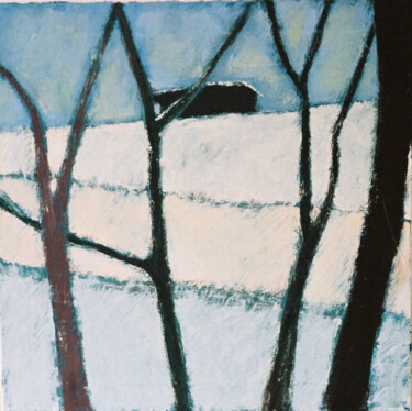 Malerei mit dem Titel "Winterwald / winter…" von Verena Bolliger, Original-Kunstwerk, Öl Auf Keilrahmen aus Holz montiert