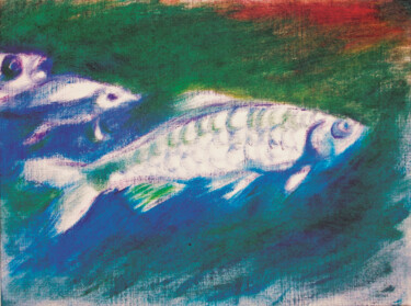 Malerei mit dem Titel "Fische im Wasser /…" von Verena Bolliger, Original-Kunstwerk, Kreide