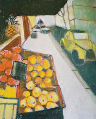 Malerei mit dem Titel "Strasse in Paris /…" von Verena Bolliger, Original-Kunstwerk, Öl