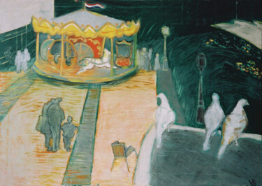 Malerei mit dem Titel "Les Halles Paris" von Verena Bolliger, Original-Kunstwerk, Öl Auf Keilrahmen aus Holz montiert