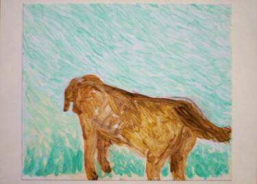 Painting titled "Chien de dos" by Annabelle Verhaeghe, Original Artwork, Oil Mounted on Wood Panel