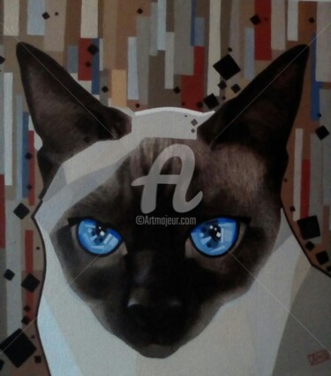 Картина под названием "Кот" - Vermishev, Подлинное произведение искусства, Масло
