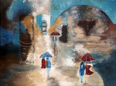 Painting titled "Un soir de pluie" by Laurence Vernet, Original Artwork, Acrylic Mounted on Wood Stretcher frame