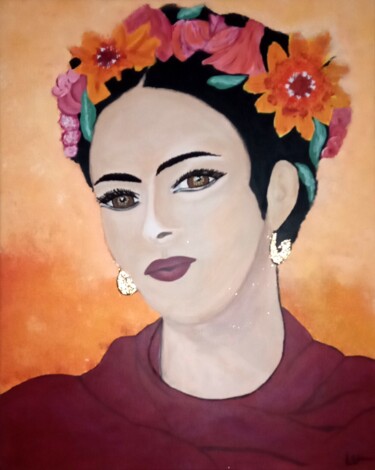 Painting titled "Tableau Frida Kalho" by Laurence Vernet, Original Artwork, Acrylic Mounted on Wood Stretcher frame