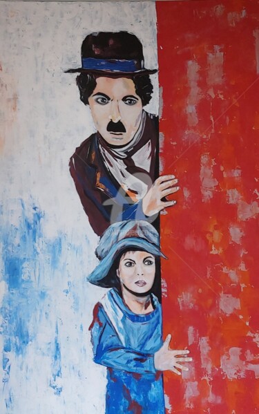 Painting titled "Tableau Charlie Cha…" by Laurence Vernet, Original Artwork, Acrylic Mounted on Wood Stretcher frame