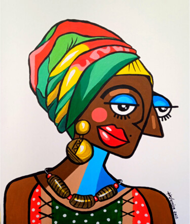 Painting titled "Femme d'Afrique" by Vernise Haddad, Original Artwork, Acrylic