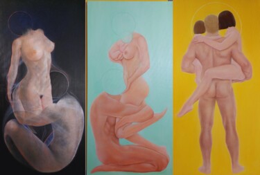 Painting titled "Triptych "Vero reli…" by Vero Adoni, Original Artwork, Oil Mounted on Wood Stretcher frame