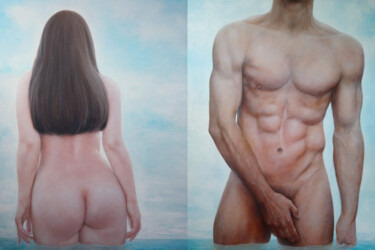 Peinture intitulée "Диптих. Адам и Ева" par Vero Adoni, Œuvre d'art originale, Huile
