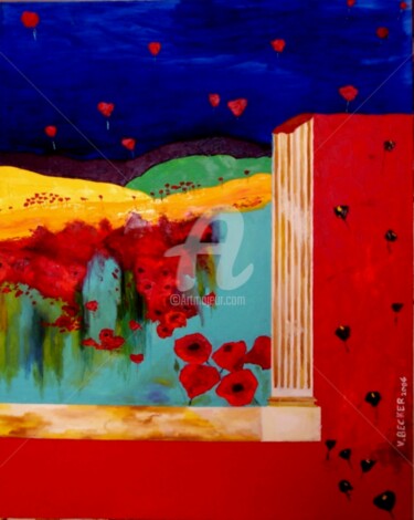 Malerei mit dem Titel "Gentils coquelicots" von Vero Becker, Original-Kunstwerk, Öl