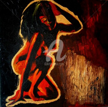Painting titled "Lili fait une pose" by Vero Becker, Original Artwork, Oil Mounted on Wood Stretcher frame