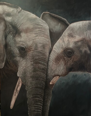 Pintura titulada "Éléphants - Anita e…" por Véro Blaise, Obra de arte original, Acrílico Montado en Bastidor de camilla de m…