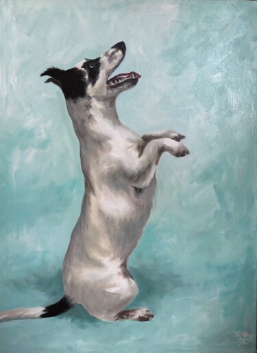 Painting titled "Chien - Jack" by Véro Blaise, Original Artwork, Acrylic Mounted on Wood Stretcher frame