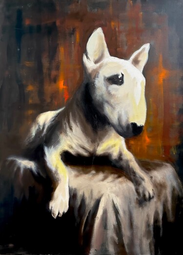 Painting titled "Chien - Firmin" by Véro Blaise, Original Artwork, Acrylic Mounted on Wood Stretcher frame