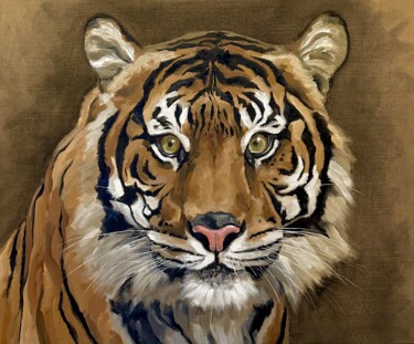 Painting titled "Tigre - Malo" by Véro Blaise, Original Artwork, Oil Mounted on Wood Stretcher frame