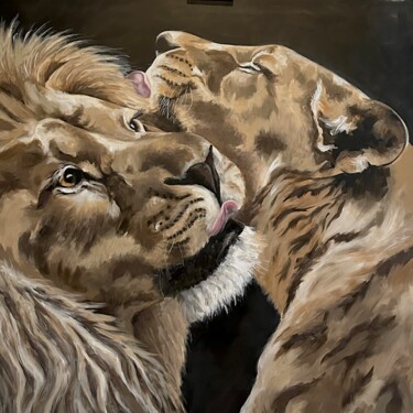 Pintura titulada "Lion et lionne - Li…" por Véro Blaise, Obra de arte original, Acrílico