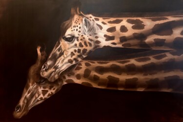 Painting titled "Girafes - Baya et M…" by Véro Blaise, Original Artwork, Acrylic Mounted on Wood Stretcher frame