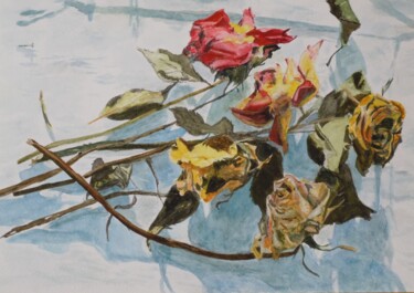 Pintura titulada "Roses fanées" por Véronique Faivre, Obra de arte original, Acuarela