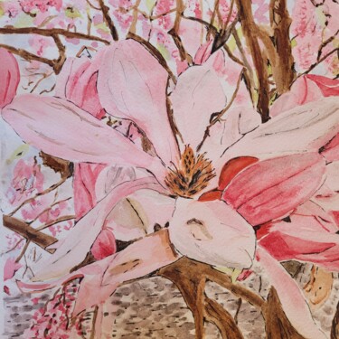 Ζωγραφική με τίτλο "Magnolia" από Véronique Faivre, Αυθεντικά έργα τέχνης, Ακουαρέλα