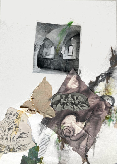 Collages intitolato "3 anges passent" da Vero Masque, Opera d'arte originale, Collages Montato su Cartone