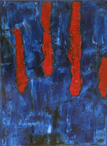 Schilderij getiteld "Bleu et rouge" door Véro Mazurek, Origineel Kunstwerk, Acryl