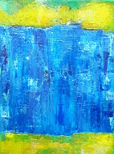 Peinture intitulée "Bleu et bandes jaun…" par Véro Mazurek, Œuvre d'art originale, Acrylique