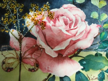 Rose d’Irlande Peinture intitulée "Rose d’Irlande" par Victoria, Œuvre d'art originale, Aquarelle