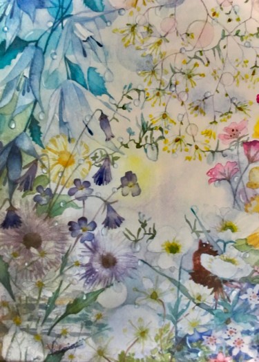 Peinture intitulée "Source fleurie" par Victoria, Œuvre d'art originale, Aquarelle