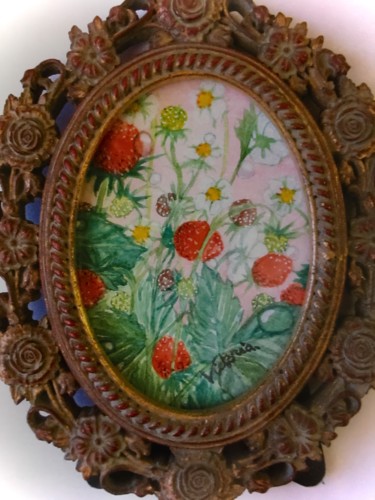Peinture intitulée "Fraises des bois" par Victoria, Œuvre d'art originale, Décoration de maison