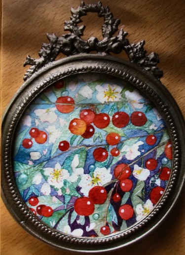 Painting titled "Cerises" by Victoria, Original Artwork, Watercolor