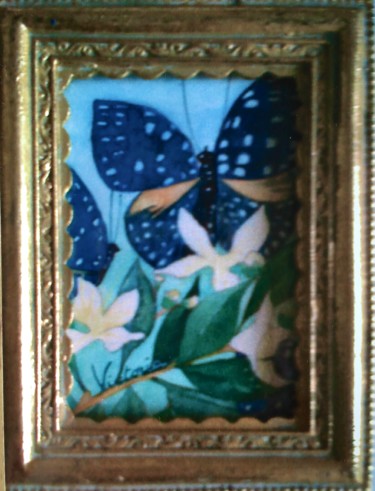 Painting titled "Papillon et Myrte" by Victoria, Original Artwork, Home Décor