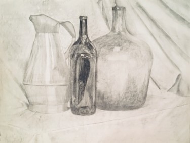 Drawing titled "Bouteilles" by Victoria, Original Artwork, Pencil