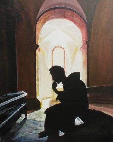 Peinture intitulée "moine en méditation" par Veronique Maly, Œuvre d'art originale
