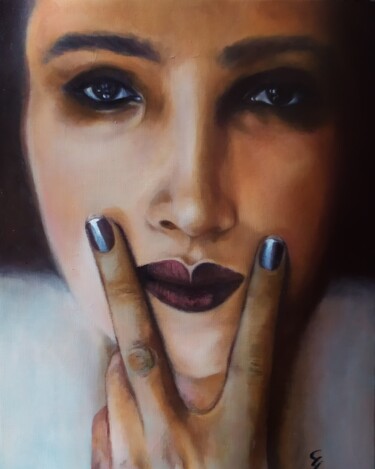 Schilderij getiteld "Fingers on lips" door Veronica Ciccarese, Origineel Kunstwerk, Olie