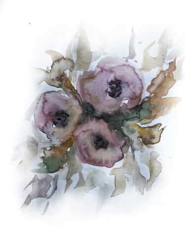 Pintura intitulada "Flores moradas" por Veronica Méndez Almozara, Obras de arte originais, Aquarela