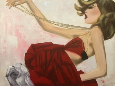 Картина под названием "Lady in Red 2" - Veronica Nicholskaya, Подлинное произведение искусства, Масло