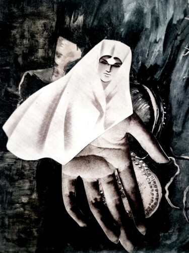 Collagen mit dem Titel "mujer mano" von Verónica Risalde, Original-Kunstwerk, Acryl