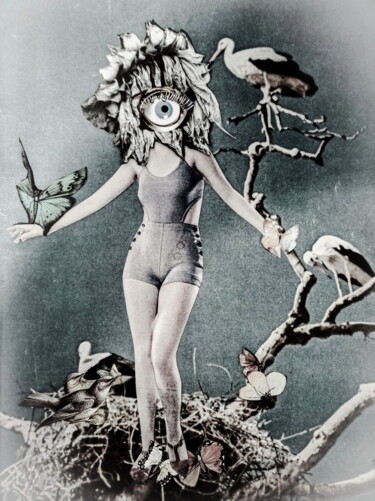 Collages intitolato "mujer ojo" da Verónica Risalde, Opera d'arte originale, fotografia a pellicola