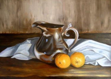 Pintura titulada "Naranja y plata" por Verónica Rodríguez, Obra de arte original, Oleo