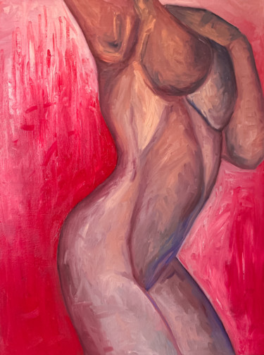 Painting titled "“Red nude” 2020. 80…" by Veronica Rondine, Original Artwork, Oil Mounted on Wood Stretcher frame