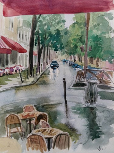 Peinture intitulée "La pluie dans ma rue" par Veronica Toumanova, Œuvre d'art originale, Aquarelle