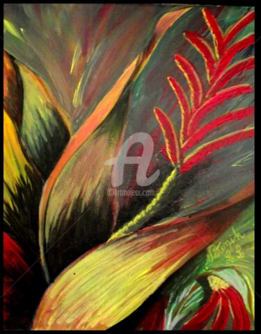 Painting titled "heliconia-guyannais…" by Véronik, Original Artwork