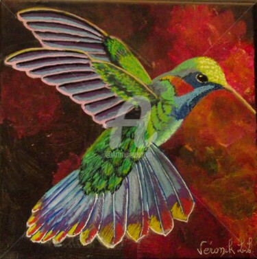 Painting titled "colibri-arc-en-ciel…" by Véronik, Original Artwork